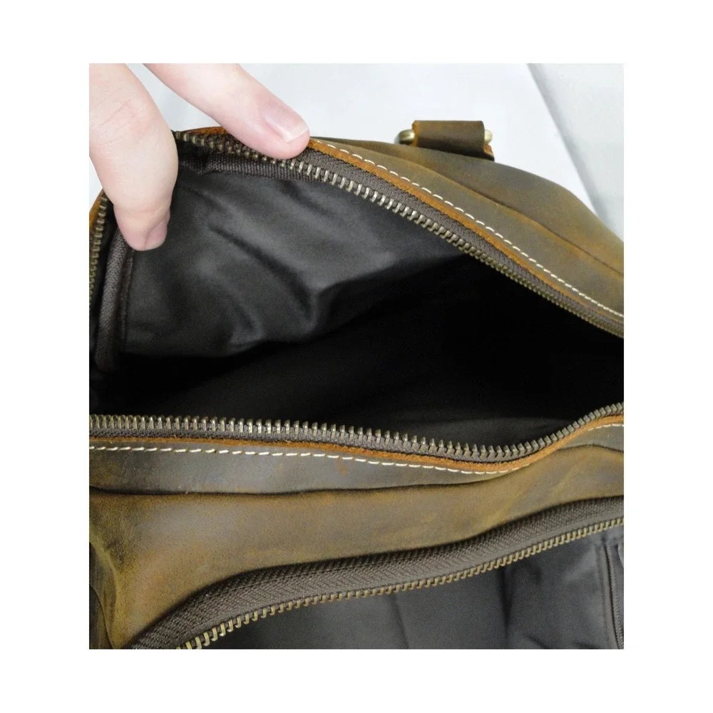 Polare Mens Full Grain Leather Duffel Bag Weekender Travel Luggage Brown Vintage